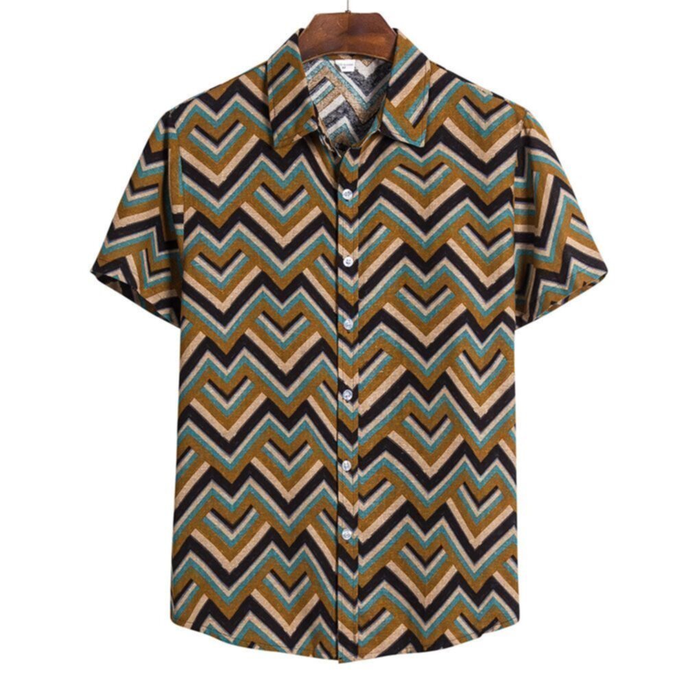 Short Sleeve Single Breasted Placket OEM Printed Men′s Shirt